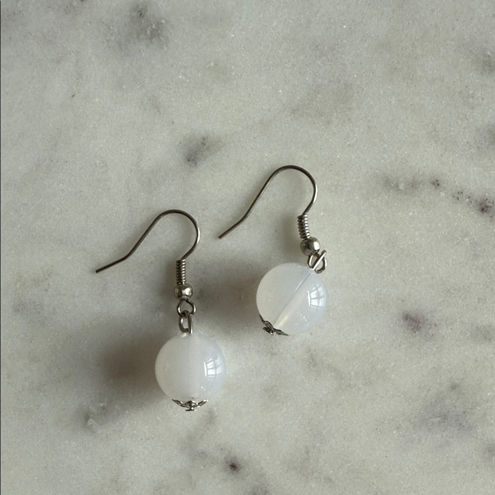 BelleStyle Dangle White Sphere Earrings